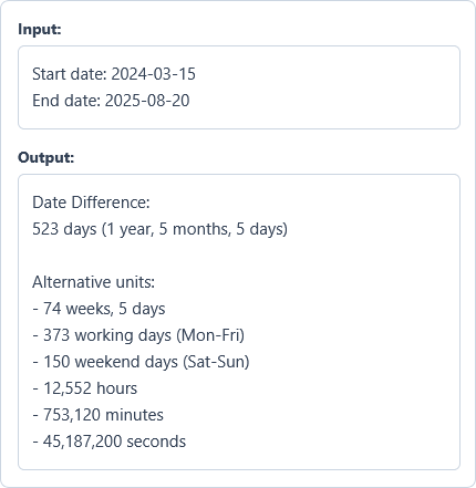 Date Difference Calculator Example