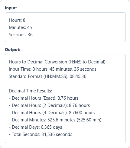 Hours to Decimal Converter Example